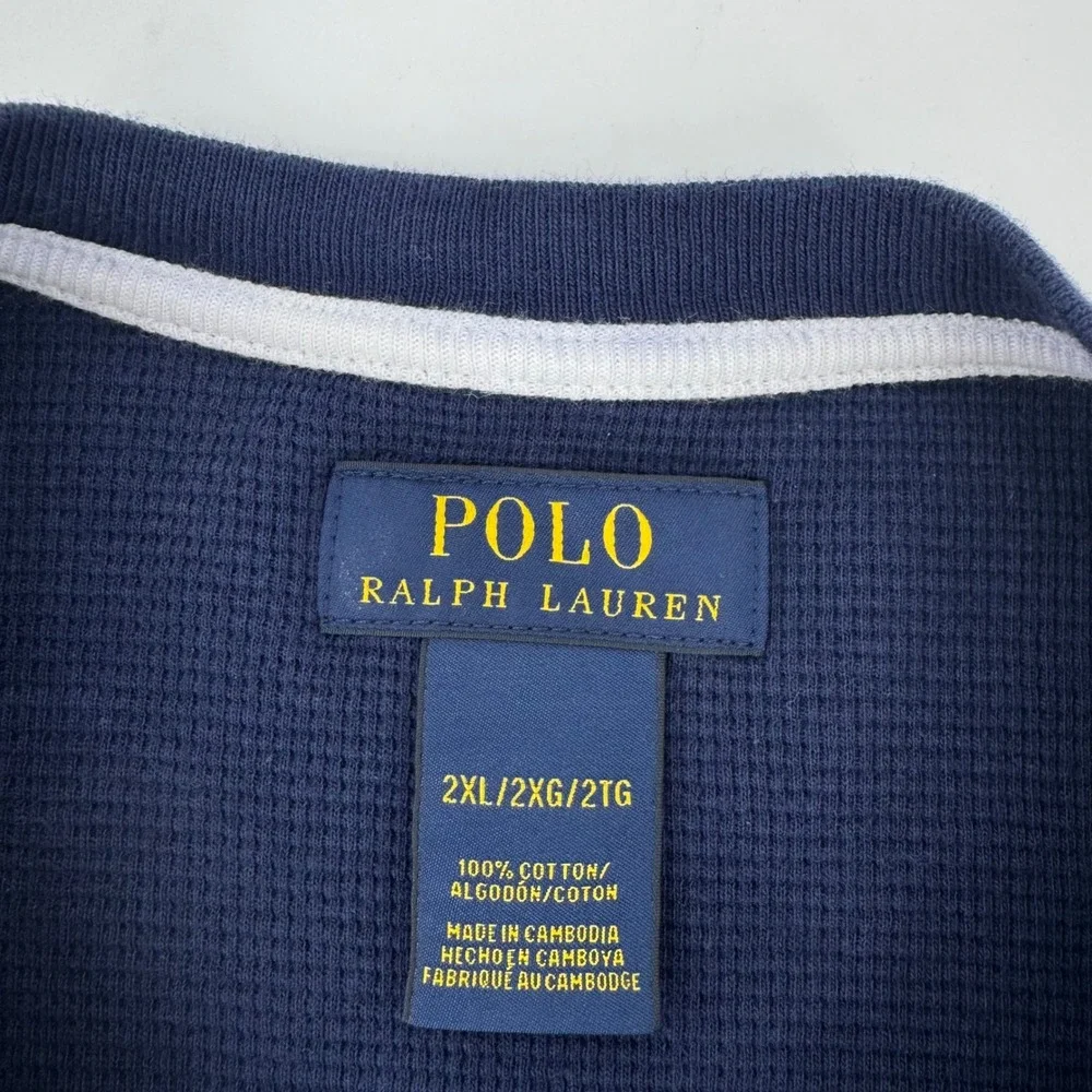 Polo Ralph Lauren Mens 2XL Navy Blue Waffle Knit Long Sleeve Thermal Shirt Pony